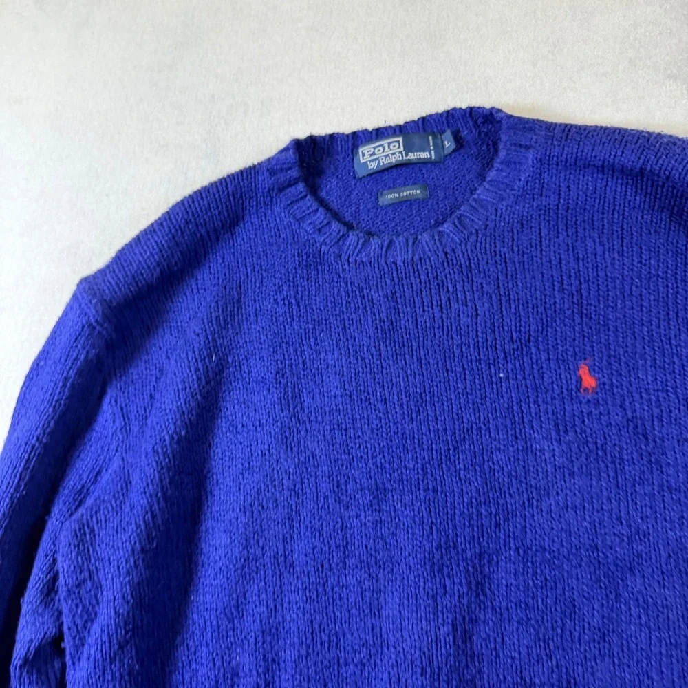 Polo Ralph Lauren Mens Royal Blue 100% Cotton Textured Crewneck Sweater‎ Large